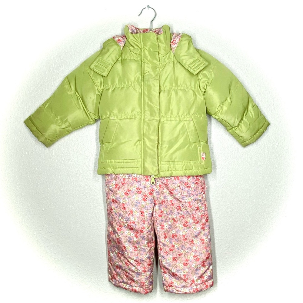 Osh Kosh Toddler Snow Suit Jacket and Pants Set Green Pink Floral Size 2…